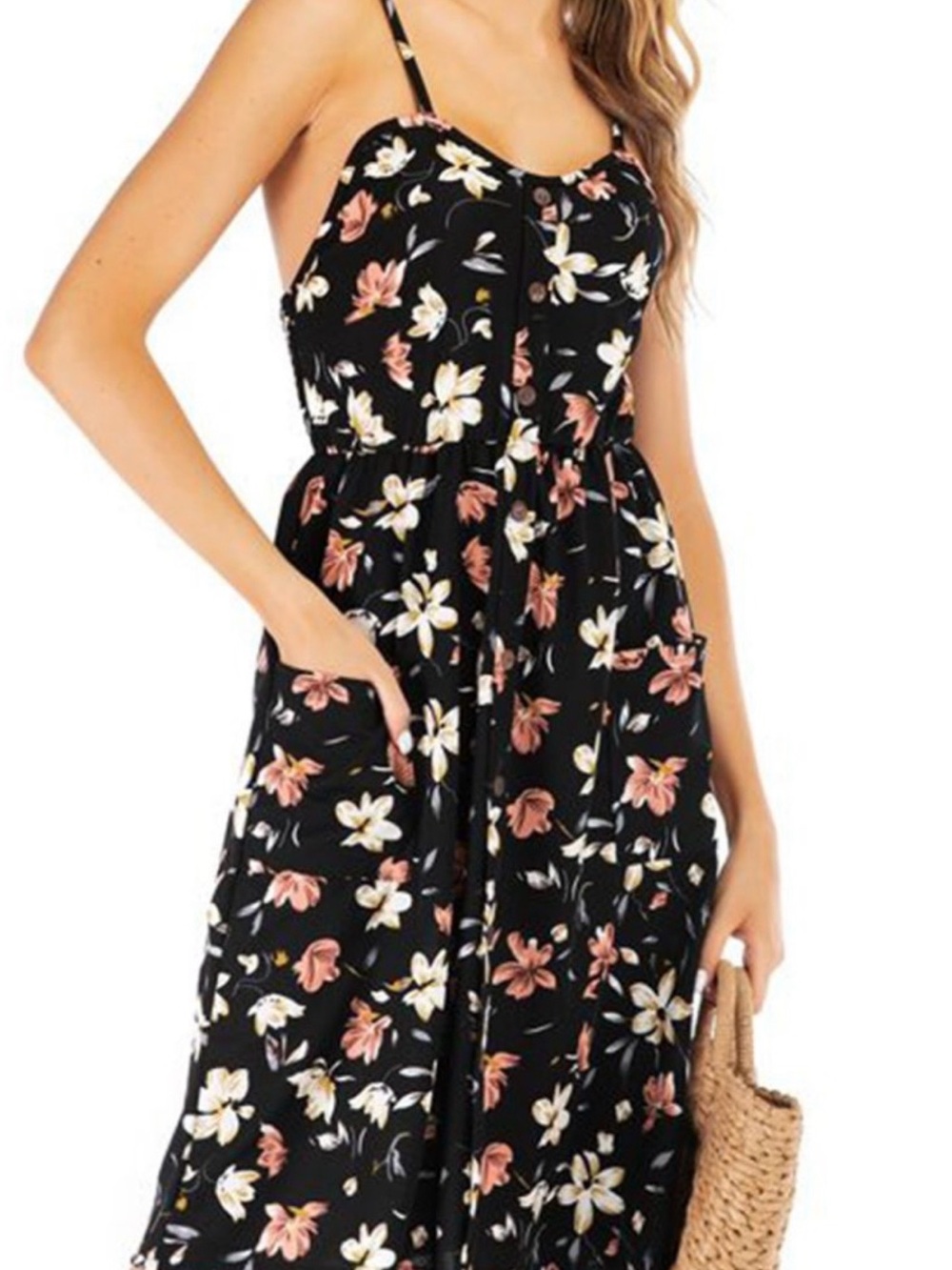 Cupshe Black Floral Spaghetti-Strap Maxi Dress